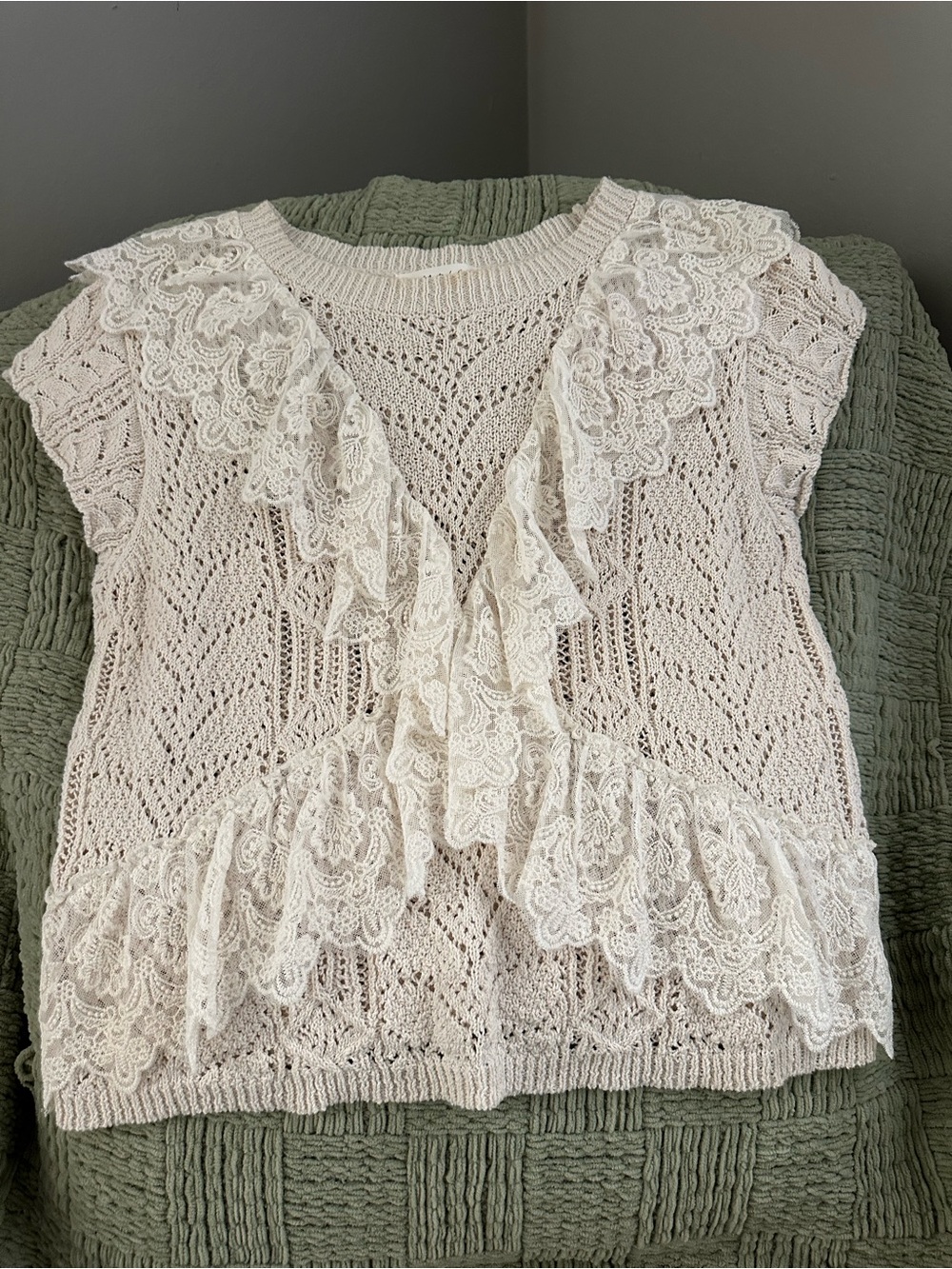 Mustard Seed Cream Lace-Trim Knit Top